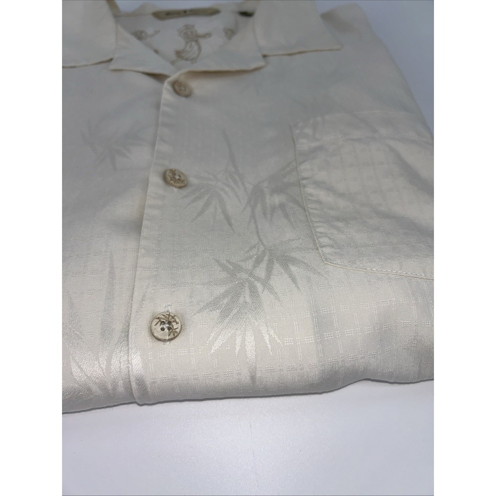 Tommy Bahama Mens XL Silk Short Sleeve Shirt Cream Bamboo Jacquard - Picture 9 of 9